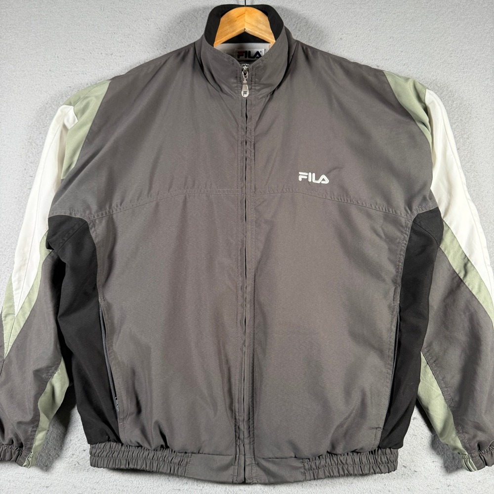 Vintage Fila Windbreaker‎ Jacket Mens Medium Grey Colorblock Mesh Lined Full Zip